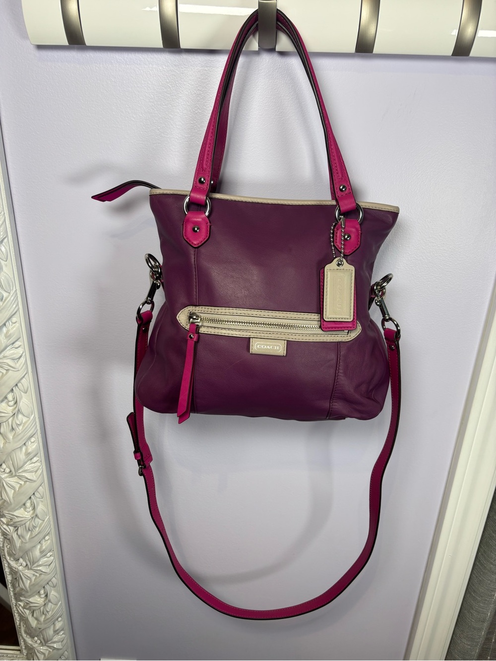 Coach Daisy Spectator Leather Mia Purple Magenta Colourblock Chic Crossbody Bag